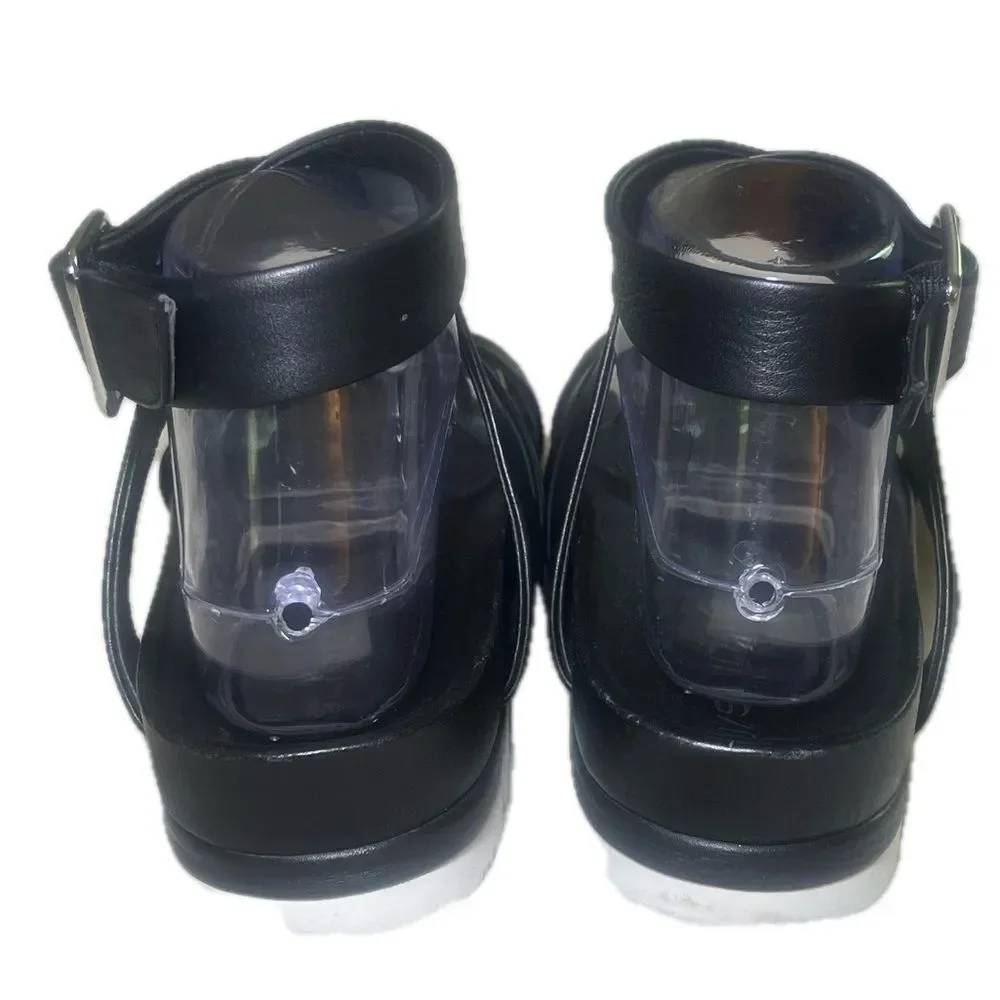 J Slides NYC Black Leather Sandals White Bottom Size 7.5